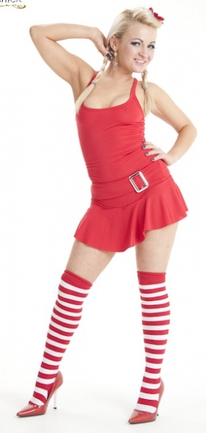 (image for) Over-the-Knee Red Striped Cotton Rich Stockings